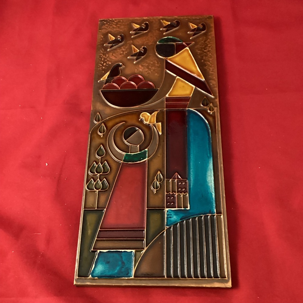 Vintage Aethra Picture Copper Enamel Mounted Mary and Jesus